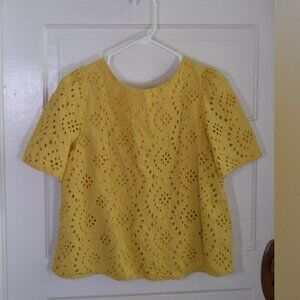 Banana Republic Yellow Eyelet 100% Cotton Boxy Fit Spring Blouse